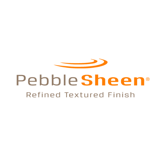 A logo for pebble sheen refined textured finish