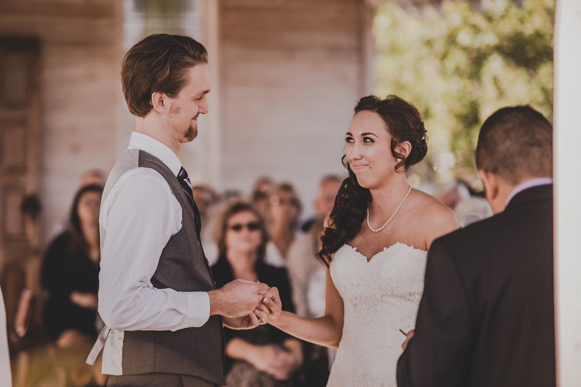 Bride and groom at the altar on their wedding day in Gruene,  TX