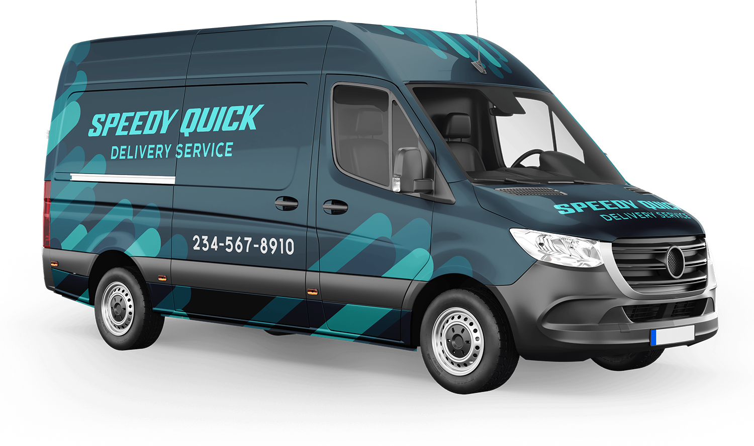 A speedy quick delivery service van is shown on a white background.