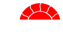 A red circle with a white outline on a white background