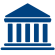 a blue and white icon of a building with columns on a white background .