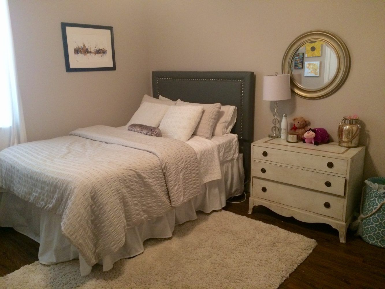 White Bedroom with a beautiful Night Stand