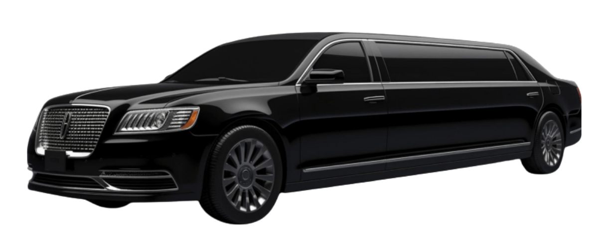 Black Lincoln limousine, with dark tinted windows, on a surface.