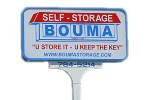 A sign for self storage bouma says