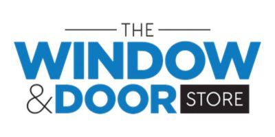 Logo for The Window & Door Store in blue, black, and white