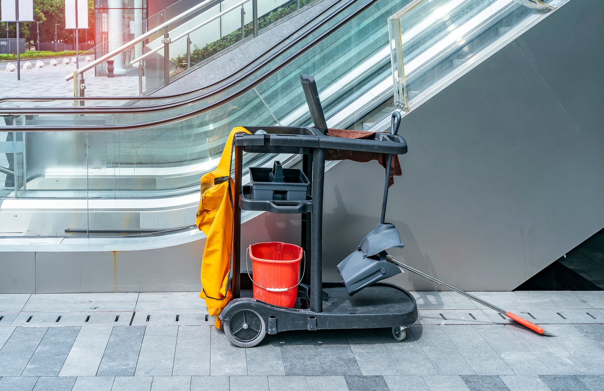 Cleaning Trolly Beside the Escalator