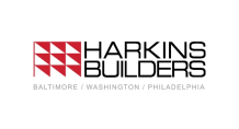 The harkins builders logo is red and black and says baltimore / washington / philadelphia.