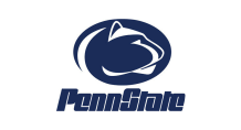 The penn state logo is a blue circle with a lion on it.