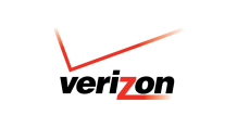 A verizon logo with a red arrow on a white background.