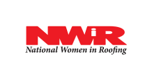 The logo for national women in roofing is red and white.