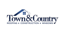 The logo for town & country roofing construction and windows.