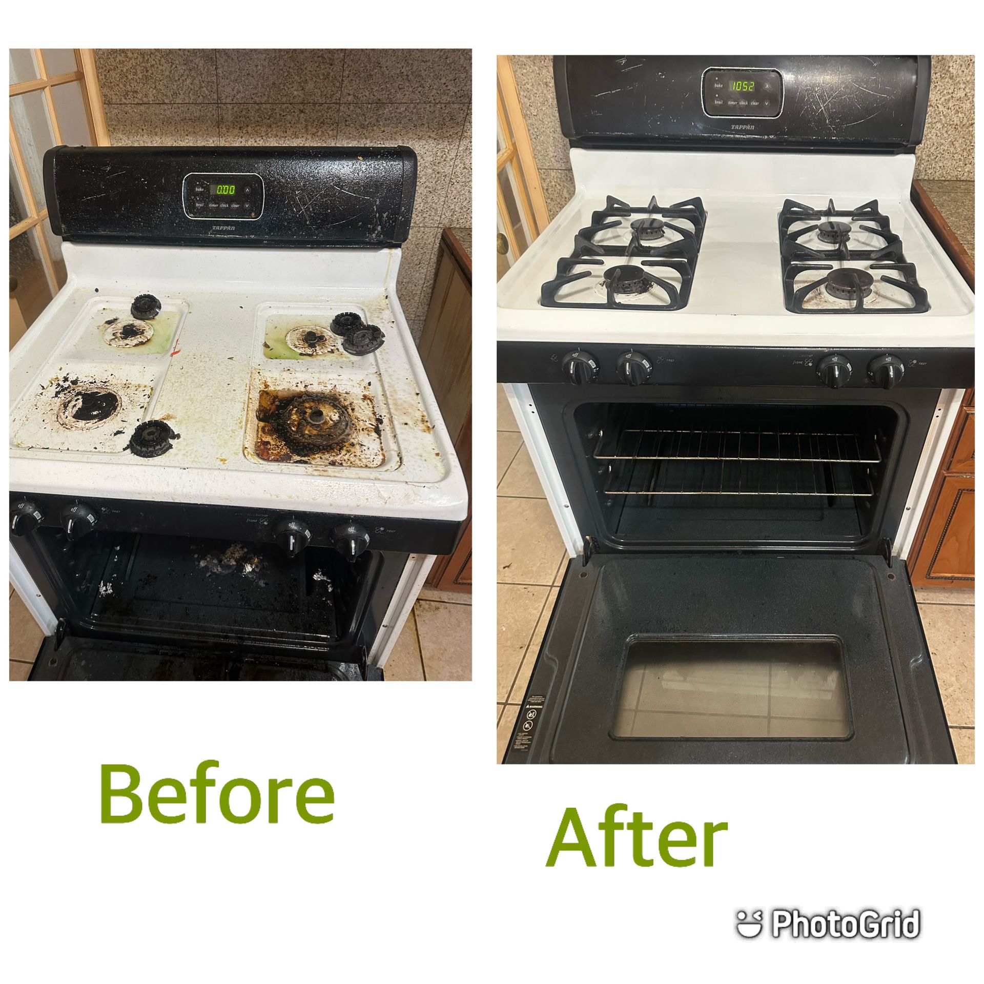 A before and after photo of a stove top oven