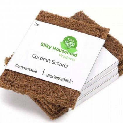 A stack of coconut scourers that are compostable and biodegradable
