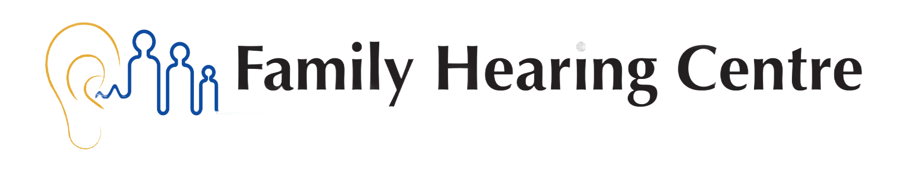 Family Hearing Centre logo with blue ear and figures on a white background