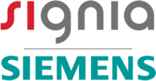 Signia Siemens logo in gray, red, and teal text on a white background