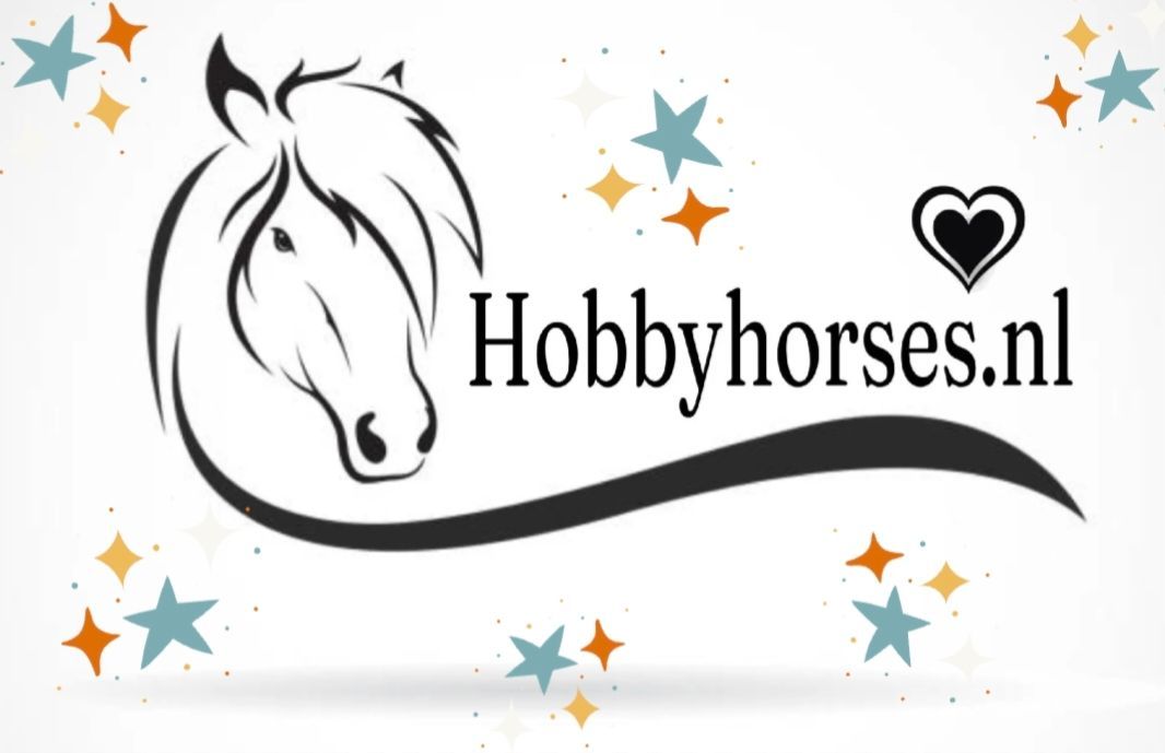 Het logo van Hobbyhors.nl met een gestileerd paardenhoofd, een harticoon en een vloeiende zwarte onderstreping.