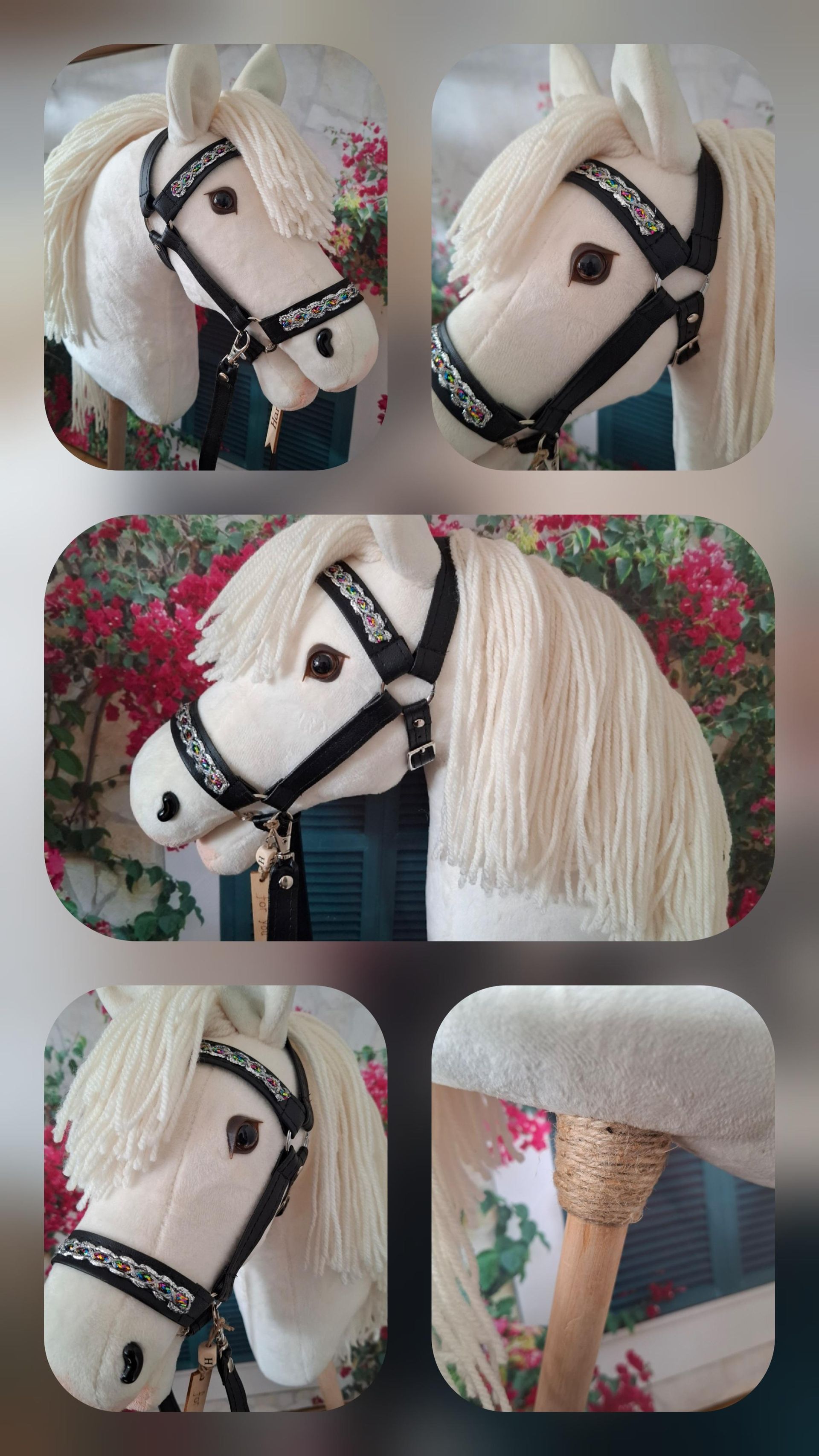 Creme KLeurige Hobbyhorse met zwart/zilver hoofdstelletje