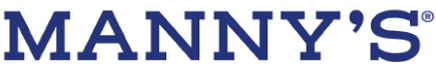 The logo for Manny's, in dark blue font. The 