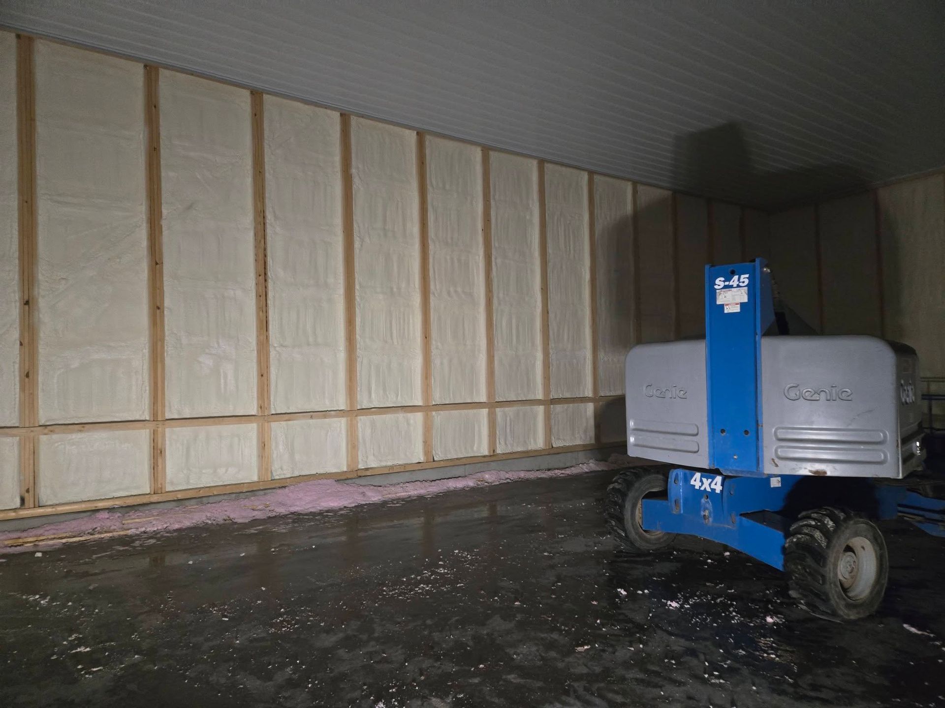 Interior of a building with spray foam insulation