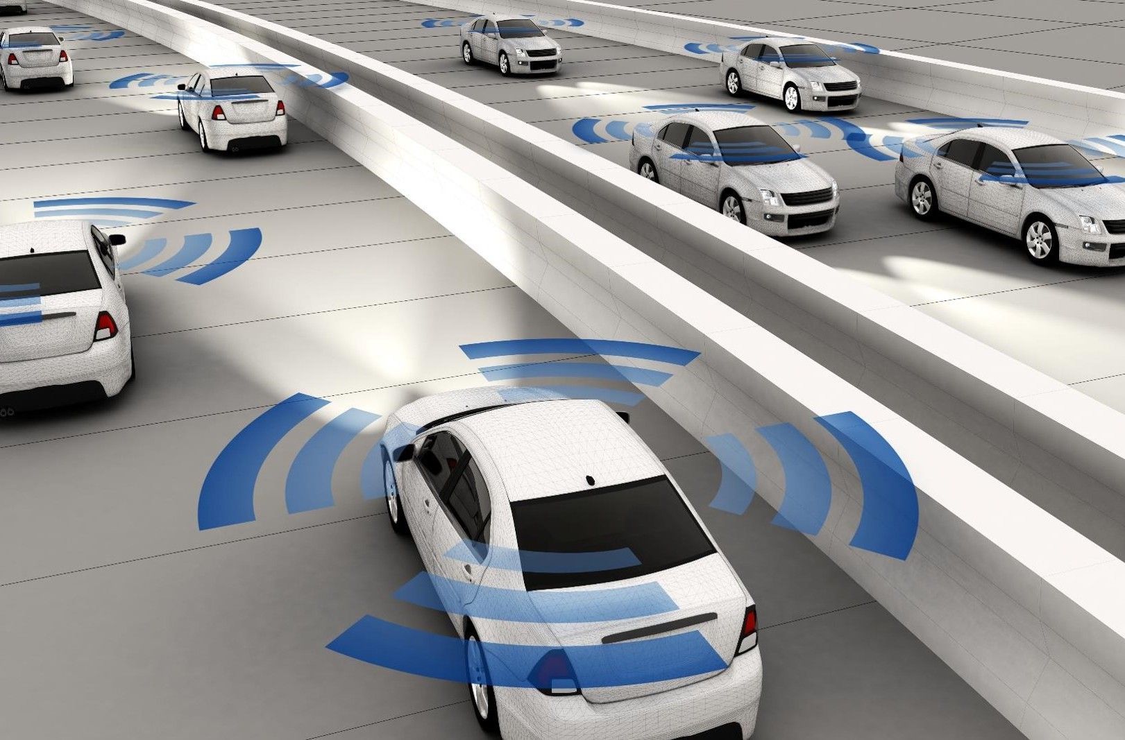 image of cars on motorway with beacons suggestion autonomous driving