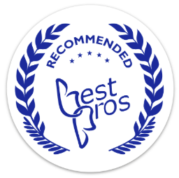 A sticker with a laurel wreath that says recommended best bros