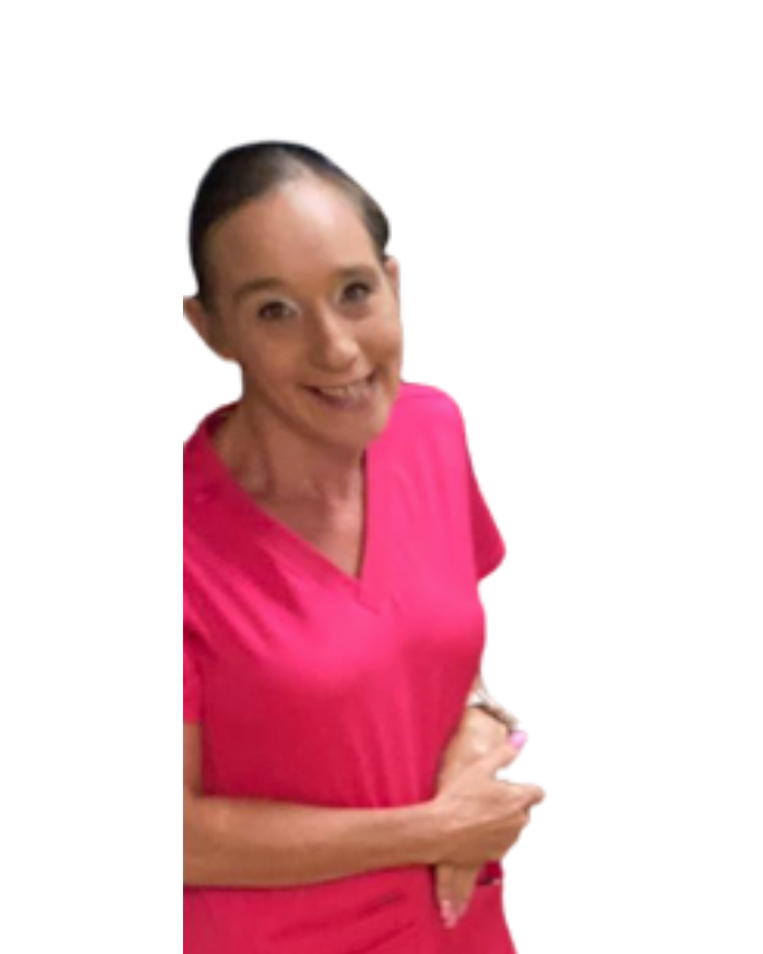 Two women are standing next to each other and smiling for the camera