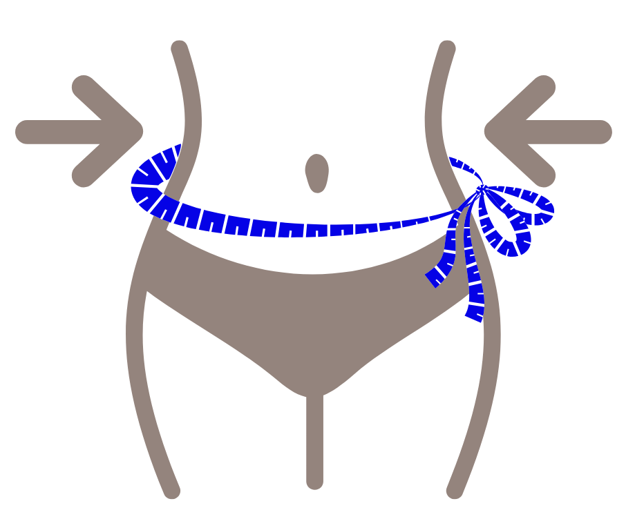 A woman is measuring her waist with a tape measure.