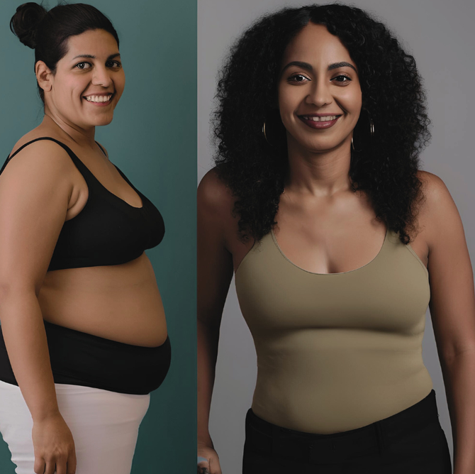 A woman in a black bra and a woman in a green tank top