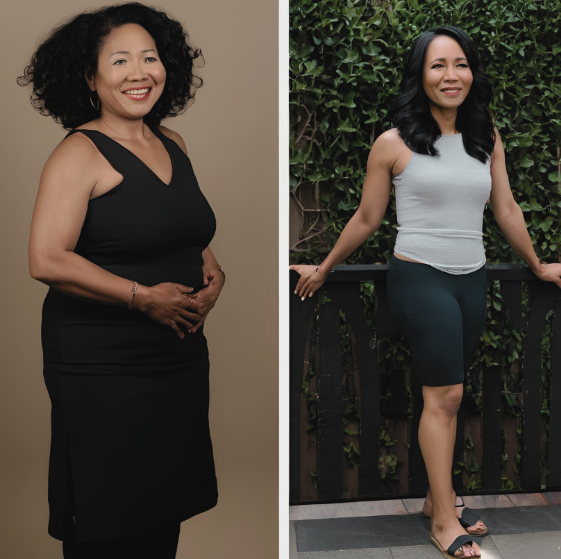 A woman in a black dress and a woman in a white tank top