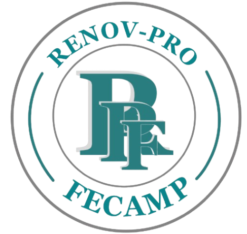 Un logo pour renov-pro fecamp avec la lettre p dans un cercle