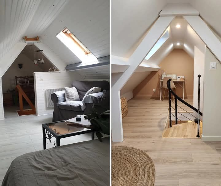 Une chambre et un salon dans un grenier. à Fécamp en Normandie