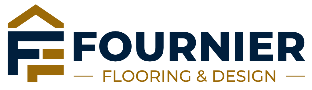 A logo for Fournier Flooring & Trim with a house on it