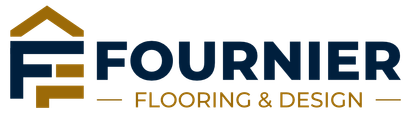 A logo for Fournier Flooring & Trim with a house on it