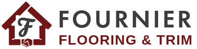 A logo for Fournier Flooring & Trim with a house on it