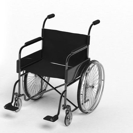 Black disability wheelchair crutch and metallic walker isolated