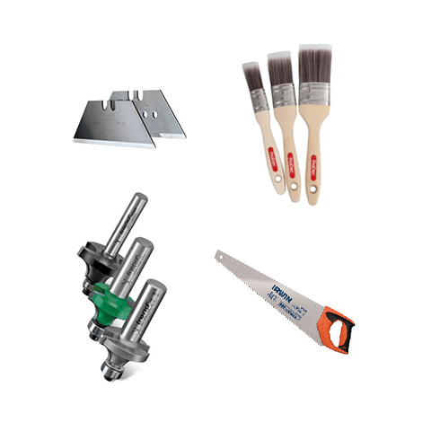 Example images of listed hand tools and accessories.