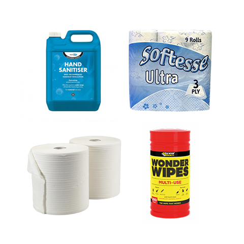 Example images of listed hygiene products.