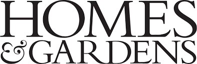 The logo for homes and gardens magazine is black and white.