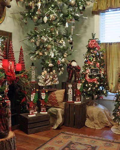 Holiday decorations on pine tree