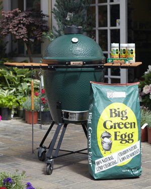 Big Green Egg with bag of charcoal
