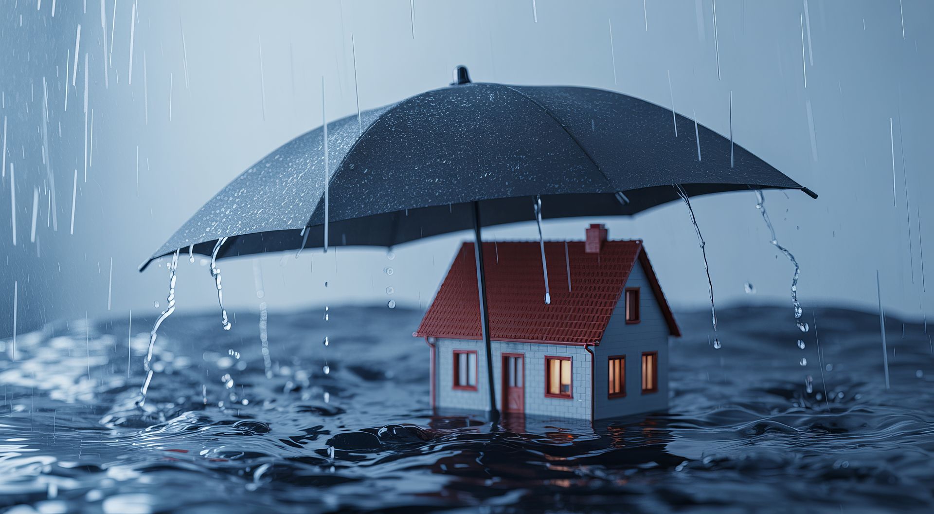 Secure home concept with flood insurance to stay protected during heavy storms and rising water.