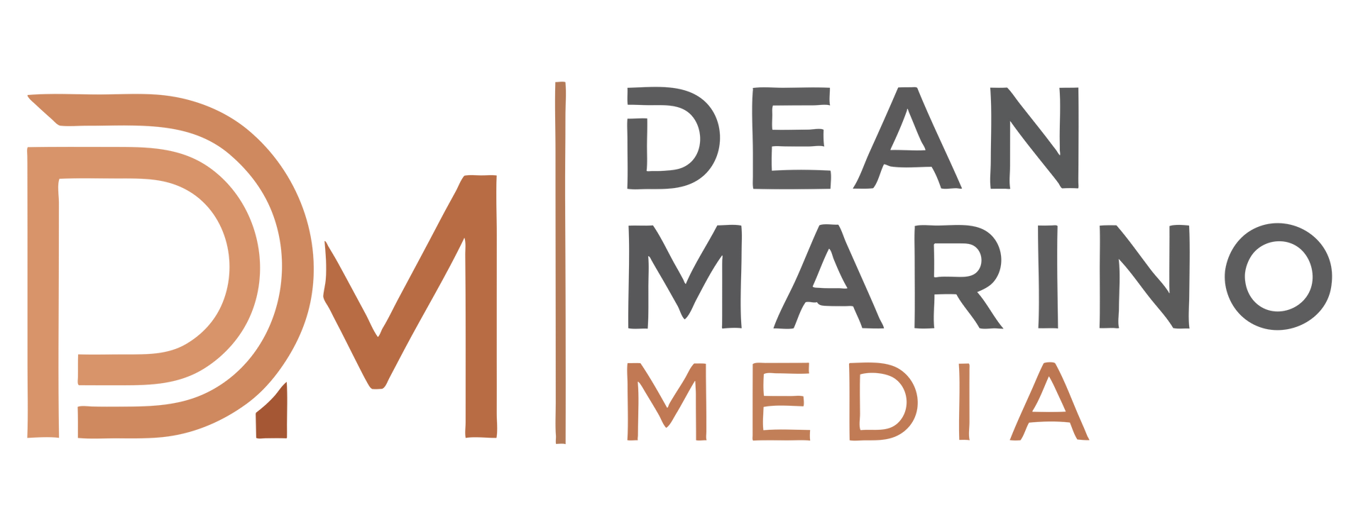 Logo for Dean Marino Media featuring a stylized copper-colored