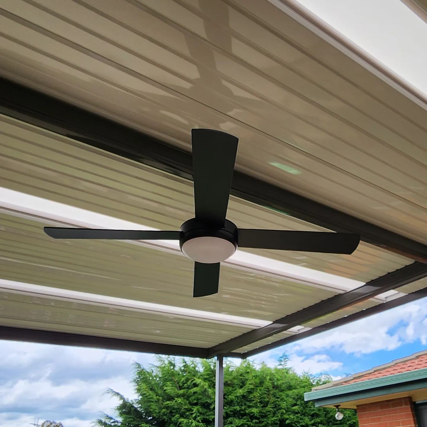 A Ceiling Fan Installed in Outdoor Patio — Professional Electrical & Data Pty Ltd in Bonner, ACT