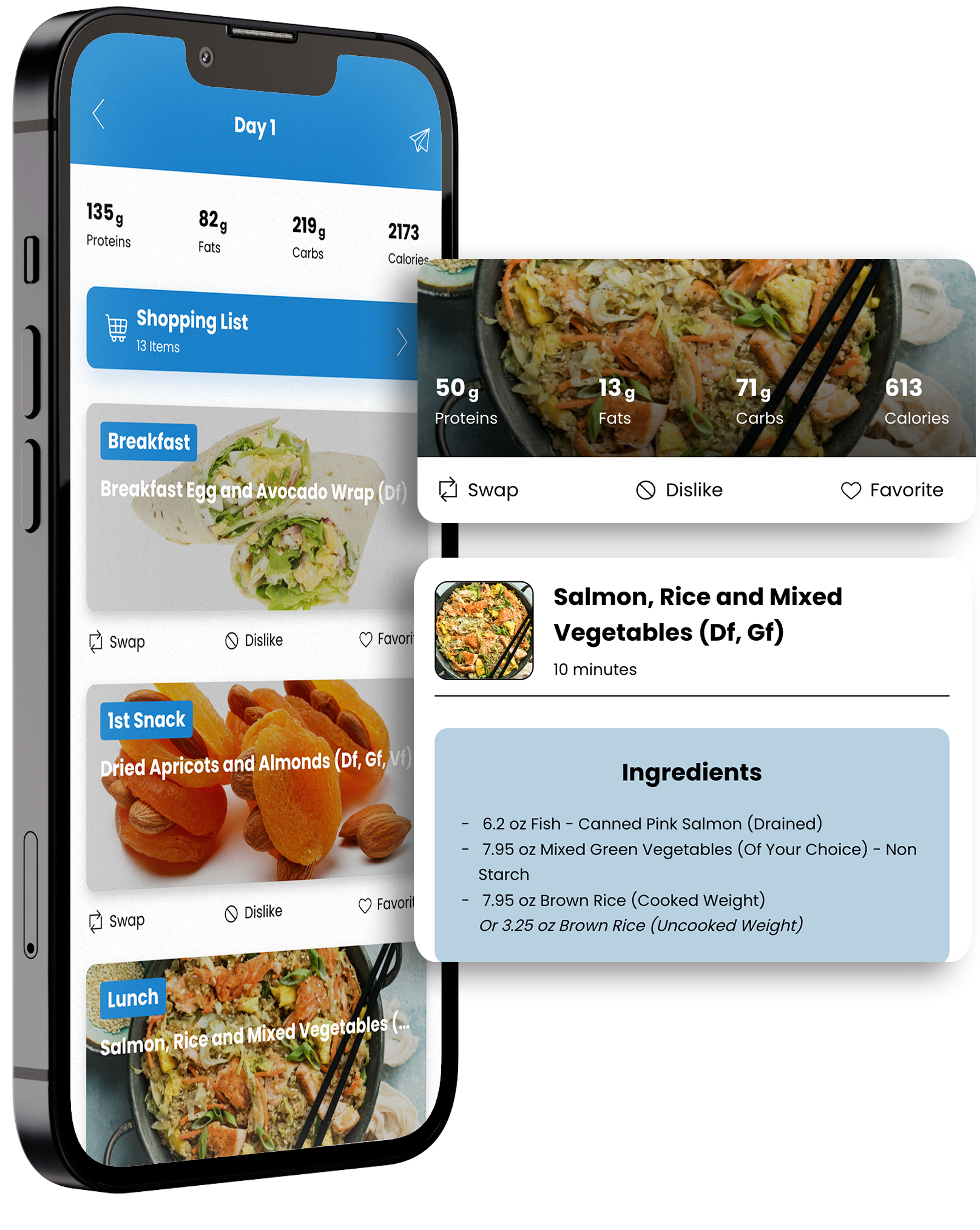 A cell phone with a screenshot of a recipe on the screen. Joumana, workout and nutrition programs