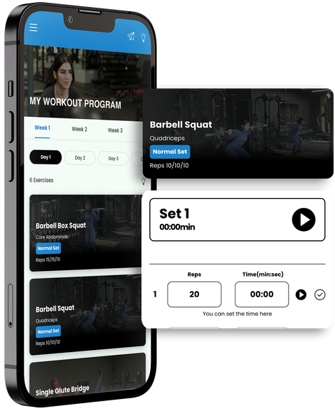 A cell phone with a workout app on it. Joumana, workout and nutrition programs