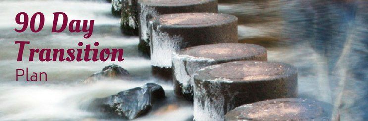 Round stones providing a path through turbulent waters  similar to how The Pillars 90 Day Plan provides a path for new managers and leaders.