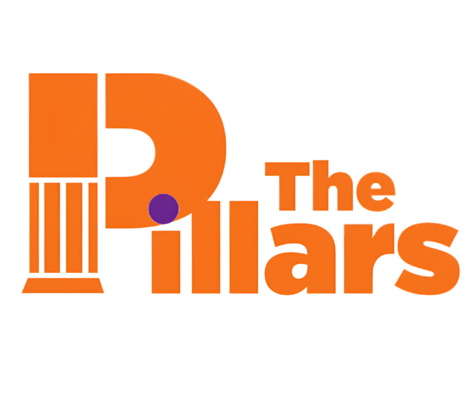 An orange and purple logo for the pillars