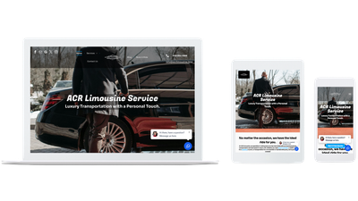 A laptop, tablet, and smartphone displaying a responsive website for ACR Limousine Service featuring a car service image.