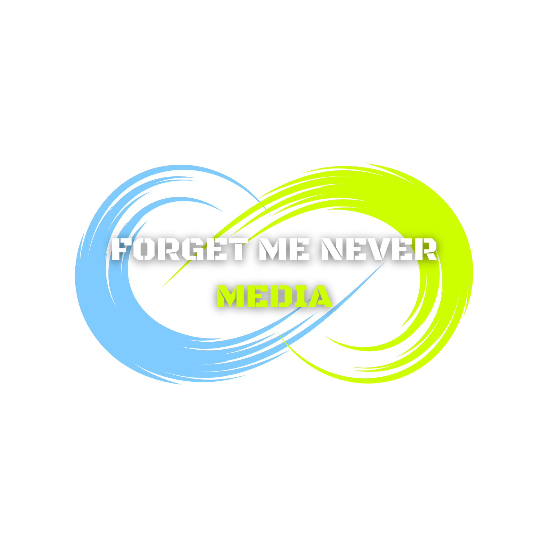 A blue and yellow brushstroke infinity symbol with the words 