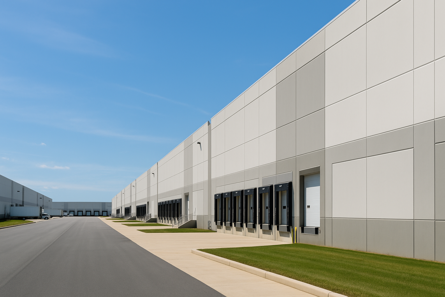 Modern warehouse complex in Hazleton, PA industrial park, representing local logistics.